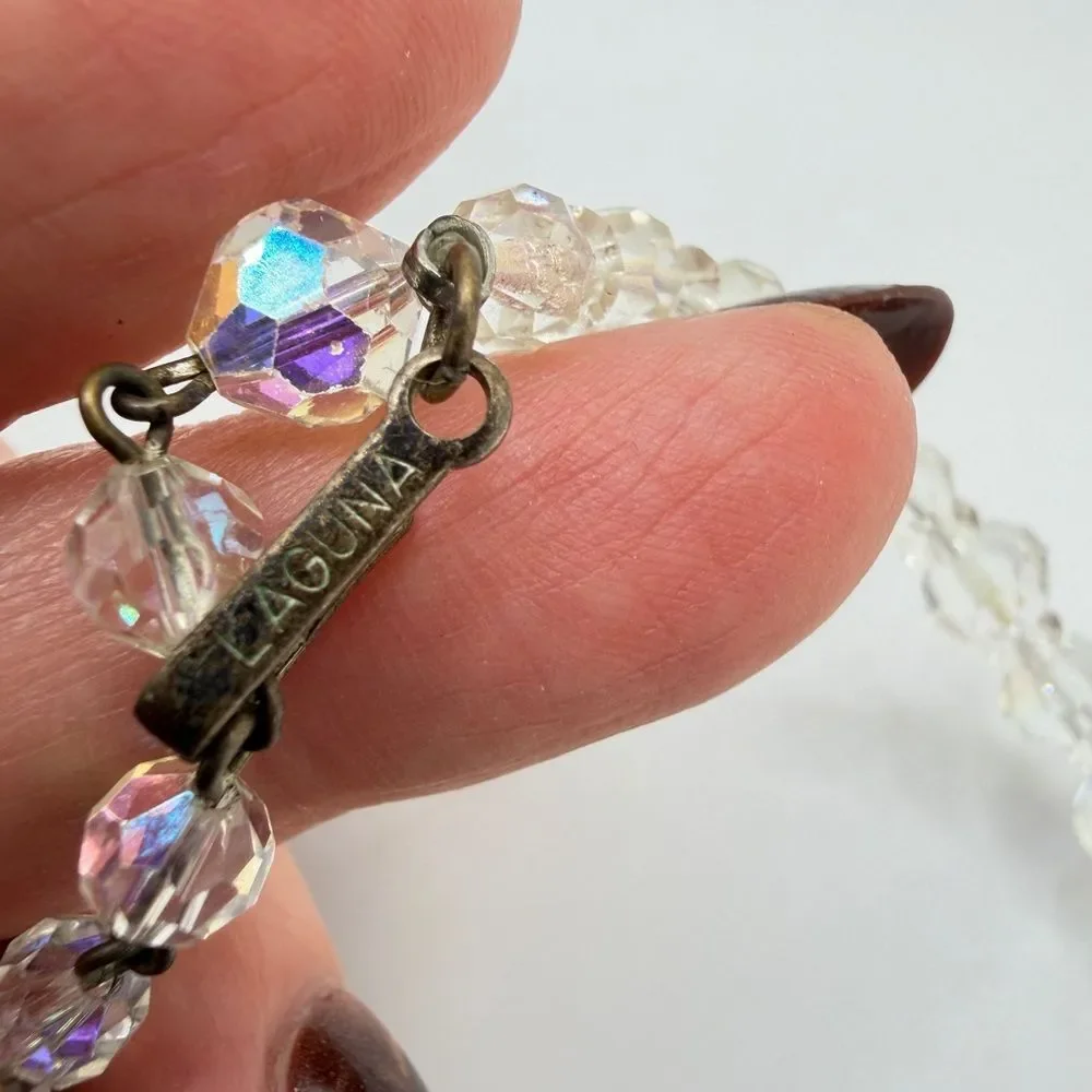 up to 15" VINTAGE LAGNUA, graduated Aurora Borealis crystal beaded necklace! - Picture 5 of 11